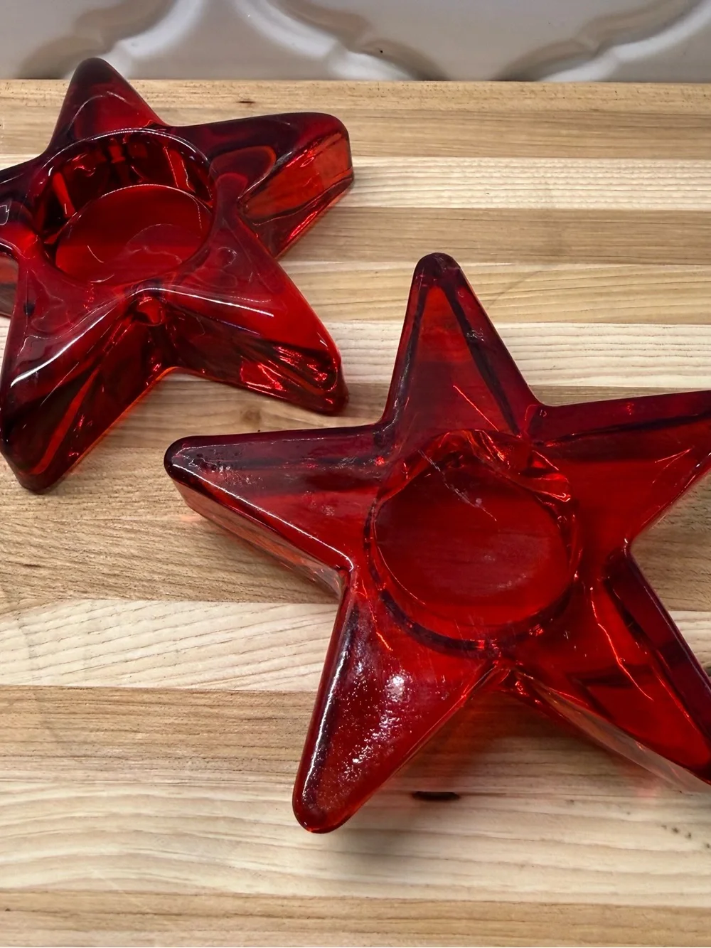 Vintage Ruby Red Glass Star Candle Holders Set of 2 Votive Tealight Mid Century
